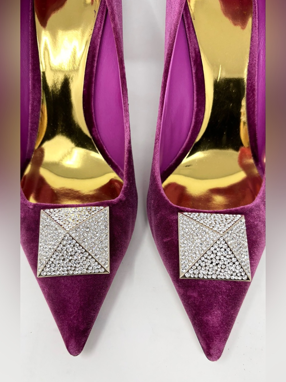 Valentino Single Rockstud Crystal Velvet Pumps Rose Violet 39 US 9 - Picture 5 of 16